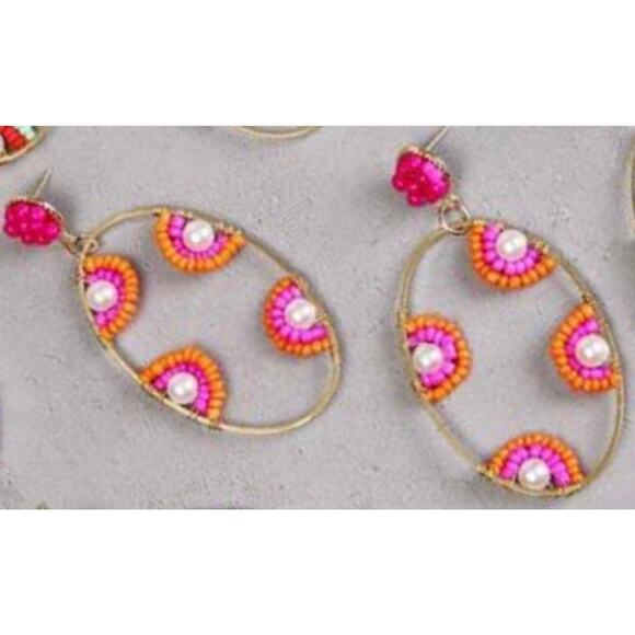 Beaded Pearl Oval Drop Earrings - Picture 1 of 1